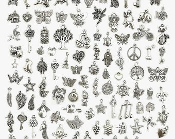 100 Assorted Silver Pewter Charms