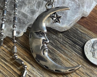 Medium Silver Pewter Man in the Moon Necklace