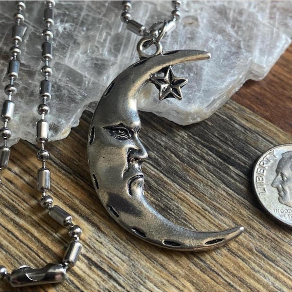 Medium Silver Pewter Man in the Moon Necklace