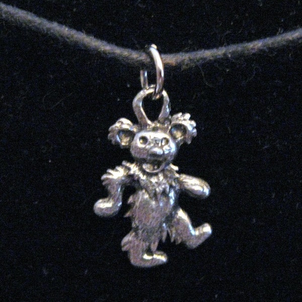 Silver Pewter Happy Hippie Dancing Bear Necklace