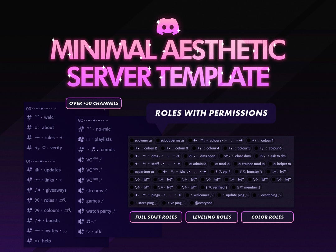Minimal Discord Template: 50+ Channels, 30+ Roles - Etsy