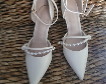 Tacones de aguja para novias/Adornados con perlas/Compromiso/Boda/Estrás/Tacón de 2 pulgadas/Despedida de soltera/Zapatos con purpurina/Elegantes
