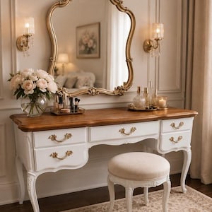 Inlay Wood Top 3 Drawer French Provincial Vanity~Writing Table~Desk