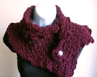 Midnight Moon Cowl in Beautiful Burgundy. Women Accessories Crochet Scarf Cowl