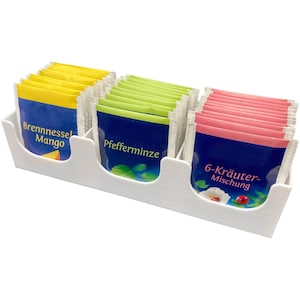 Teeregal klein, drei Fächer, selbstklebend, Montage ohne Bohren. Drei Farben zur Auswahl.   (Art.-Nr.: 1002)