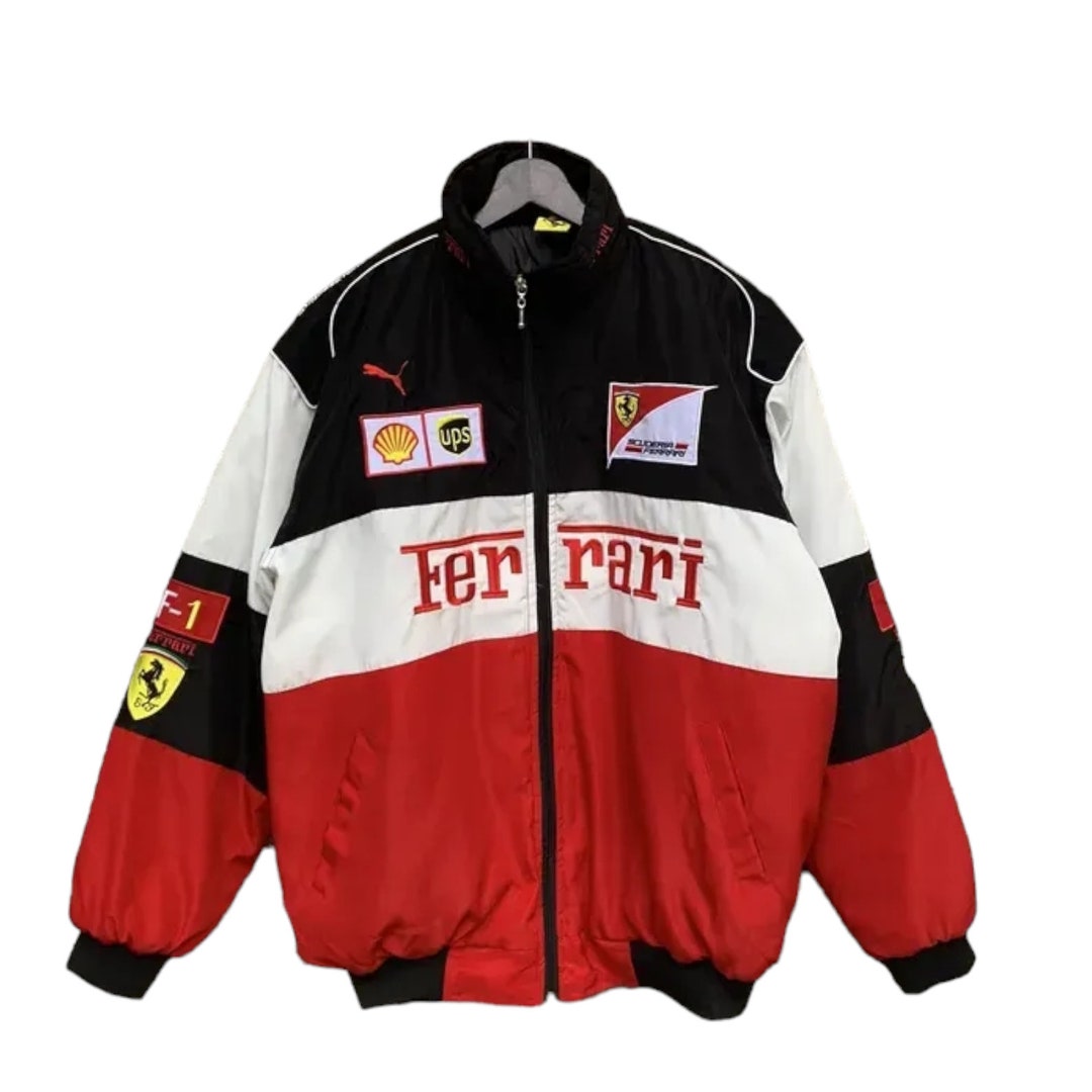 Retro Formula One Racing Jacket Oversized Embroidered Ferrari Flying ...