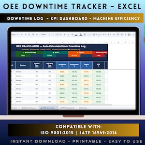 OEE Tracker Excel | Downtime Log KPI Dashboard
