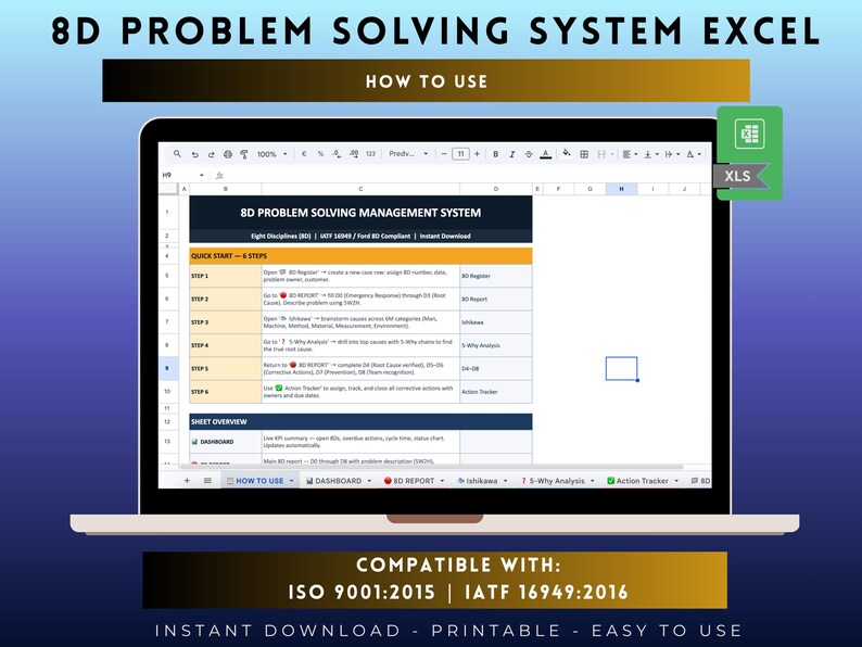 8D Problem Solving System Excel | Root Cause Analysis IATF 16949 zdjęcie 6