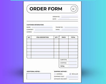 Printable Order Form: Editable PDF Template for Small Business (Digital Download)