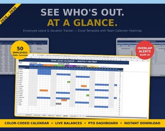 Employee Leave Tracker Excel | vacation planner | PTO Vacation Calendar HR