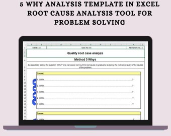 5 Why Analysis Excel Template: Root Cause Problem-Solving (Digital Download)