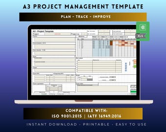 A3 Project Management Template: Editable Excel Workflow (Digital Download)