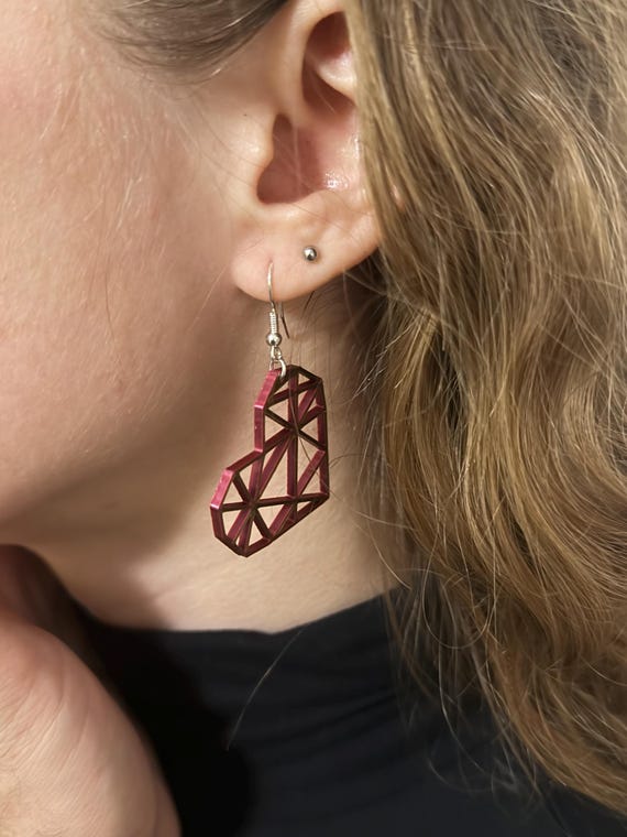 3D Geometric Heart Earrings STL File: DIY Valentine's Jewelry (Digital Download)