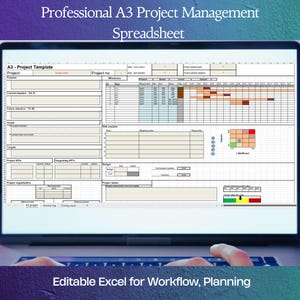 Modello di gestione progetti A3 professionale – Excel modificabile per flusso di lavoro, pianificazione e documentazione, garanzia della qualità, gestione progetti