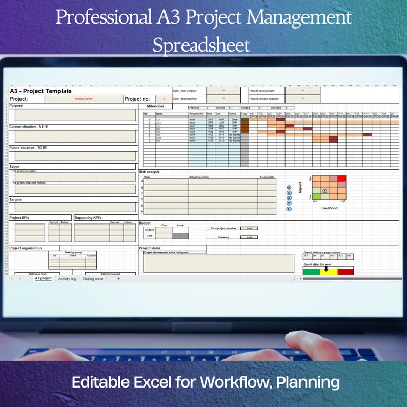 Professional A3 Project Management Template – Editable Excel for ...