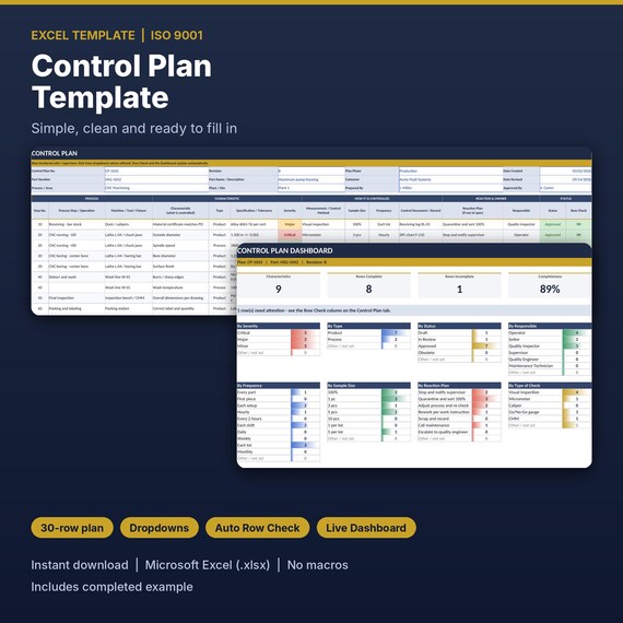 ISO 9001 Control Plan Template | IATF 16949 Quality Management Excel (7 Sheets)