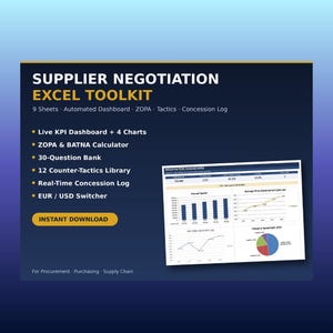 Supplier Selection Negotiation Toolkit Excel Template Procurement ZOPA Prep