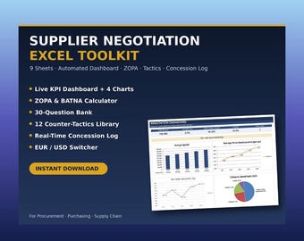 Supplier Negotiation Toolkit Excel Template Procurement ZOPA Prep