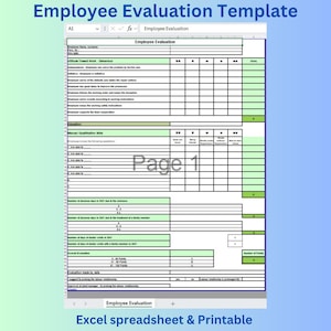 Employee Evaluation Template | Performance Review | HR Employee Appraisal Form | Digital Download | Excel spreadsheet & Printable