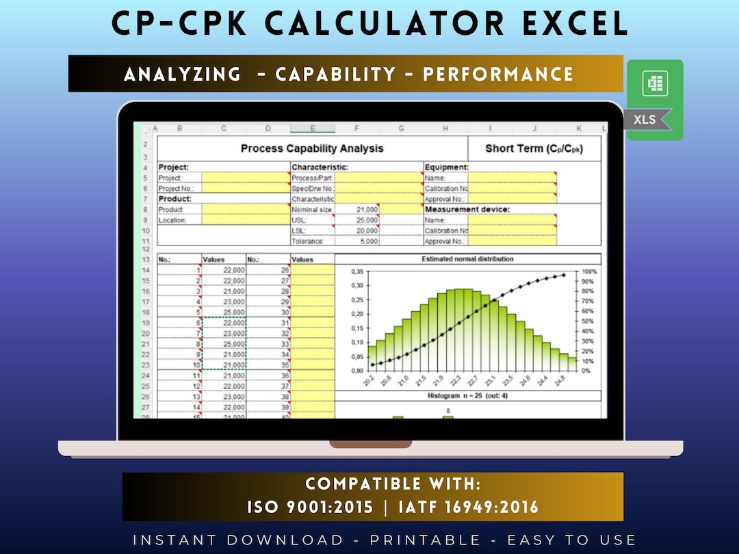 Cp Cpk Calculator Excel | Process Capability Six Sigma - Etsy