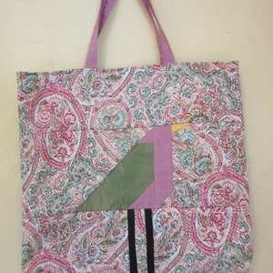 Pink Bird Tote Bag - Market Bag  -   Cloth Book  Bag