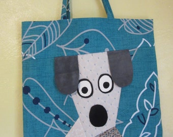 Surprised Puppy Book Bag -  Dog Tote Bag - Fabric Market Bag