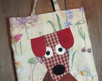 Whimsical  Wide Eyed Dog Tote Bag -Dog Market Bag - Dog Book Bag