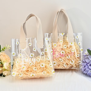 Daisy Transparent Gift Bag for Flower Girl, Personalized Flower Girl Bag, Custom Bridesmaid Proposal Bag