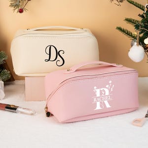 Bolsa de cosméticos de couro personalizada, bolsa de cosméticos de grande capacidade, presente para namorada, para mulheres, presente de madrinha ou aniversário, presente de dia das mães