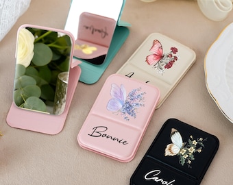 Personalized Compact Mirror with Name, Custom Leather Compact Mirror, Bridesmaid Gift, Thank You Gift & Gift for Mom