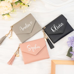 Personalized Leather Wallet for Women,Custom Wallet with Name,Custom Gifts for Her,Purse With Tassel,Bridesmaid Gifts for Her,Wedding Gift