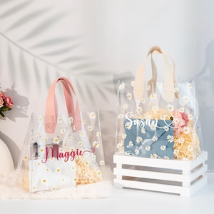 Gänseblümchen Tasche für Blumenmädchen, Blumenmädchen-Geschenk-Tasche, personalisierte transparente Geschenktasche, kundenspezifische Geschenke für Blumenmädchen, kundenspezifischer Brautjungfer-Vorschlag