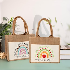Sac en toile de jute personnalisé pour professeur, sac fourre-tout personnalisé pour professeur, cadeaux de remerciement pour professeur, cadeaux de remerciement, cadeaux pour professeur, cadeaux d'anniversaire