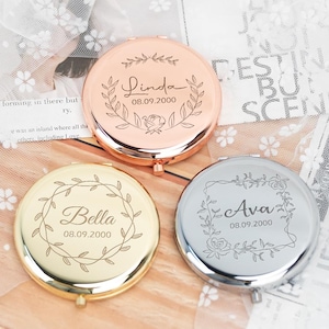 Custom Birth Flower Compact Mirror, Personalized Bridesmaid Gift, Wedding Favor, Pocket Mirror for Mom, Birthday Gift, Mother’s Day Gift