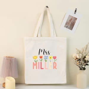 Sac fourre-tout personnalisé en remerciement du professeur, Sac cadeau personnalisé pour le professeur, Cadeau de remerciement pour le professeur, Cadeau du nom du professeur, Sac fourre-tout en toile pour le campus