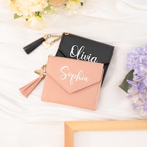 Portafoglio in pelle da donna, portafoglio in pelle personalizzabile, regalo per anniversario, pochette in pelle personalizzate, regali di Natale