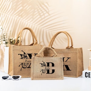 Custom Name Bridesmaid Burlap Bags,Personalised Bridesmaid Gift Bags,Jute Beach Tote Bag,Wedding Gift Bag,Bridesmaid Tote Bag,Party Gift Bag