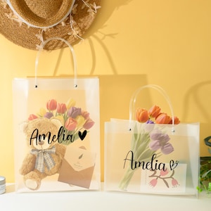 Custom Bridesmaid Gift Bags, Personalized Gift Bags, Bachelorette Party Bag,Welcome Gift Bags,Bridal Party Gift Bags, Wedding Clear Gift Bag