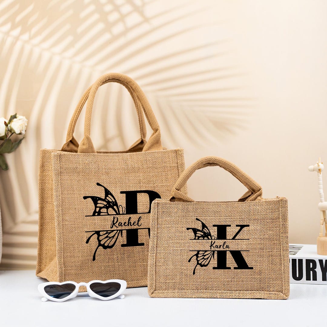 Personalized Burlap Tote Bag, Custom Bridesmaid Gift Bags, Monogram ...