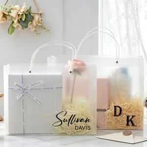 Personalized Clear Gift Bag for Bridesmaid & Bachelorette Party Favors, Custom Frosted Transparent Packaging Bag, Logo Personalized Bag