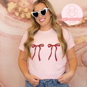 Pink Bow Graphic T-Shirt: Feminine Casual Tee