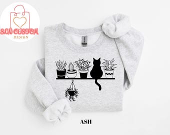Cat and Plants Mom Sweatshirt: Gardener Gift