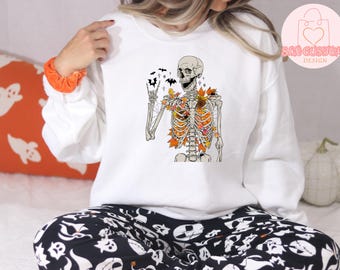Retro Halloween Skeleton Sweatshirt: Spooky Season Fall Crewneck