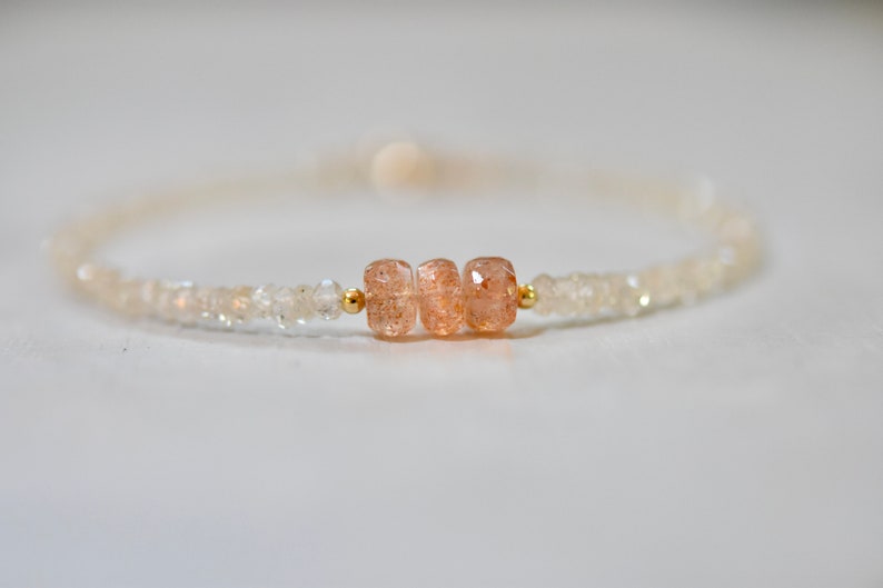 gold filled bead detail.. neutral champagne zircon sparkly bracelet light African sunstone sunstone with champagne zircon bracelet