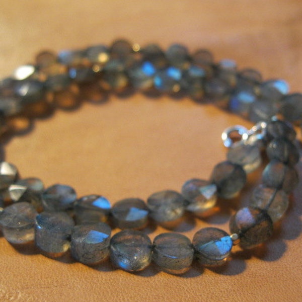electric labradorite faceted coin beads. light gatherer necklace