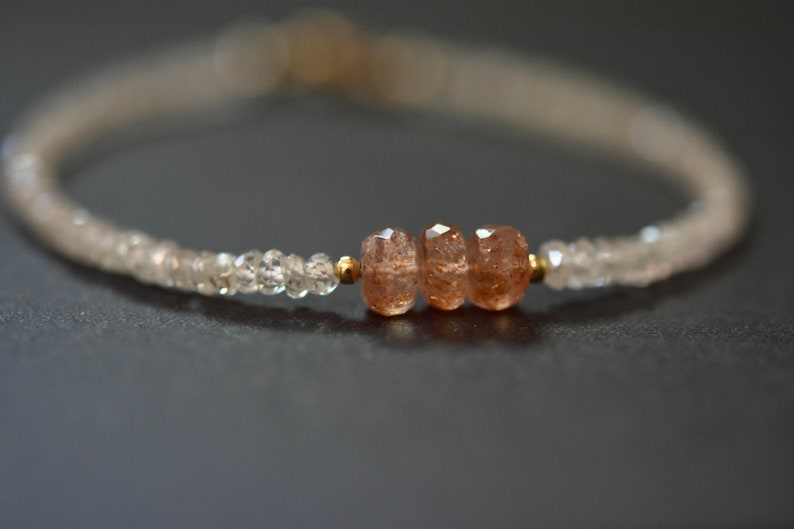 gold filled bead detail.. neutral champagne zircon sparkly bracelet light African sunstone sunstone with champagne zircon bracelet