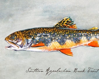 Appalachian Brook Trout, Brook Trout Art, Trout Art, Fly Fishing Art, Brook Trout, Speckled Trout, Lake House Decor, Cabin Decor,Fathers Day