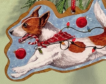 Jack Russell Terrier, kerstornament, bruine Jack Russell, handgemaakt sieraad, huisdierornament, hondenornament, Jack Russell-cadeau, cadeau hondenliefhebber