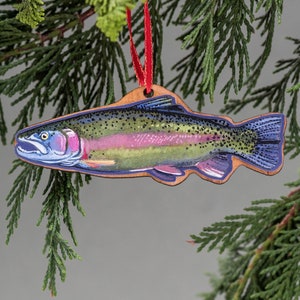 Rainbow Trout, Wood, Christmas, Tree Ornament, Handmade, Fly Fishing, Watercolor, Fish Ornament,