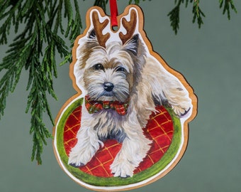 Cairn Terrier, Christmas Ornament, Wood Tree Ornament, Handmade, Watercolor Art, Cairn Terrier Art, Dog Ornament,